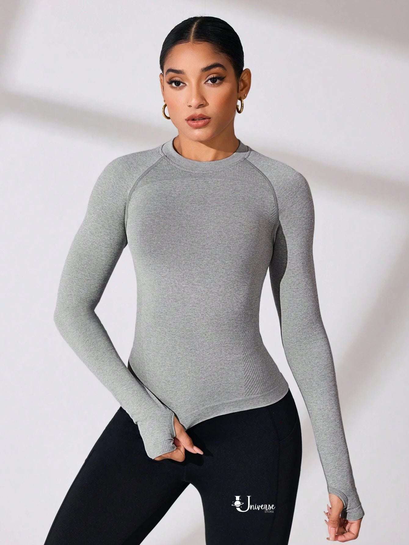 Camiseta Manga Larga Ajustada Gris