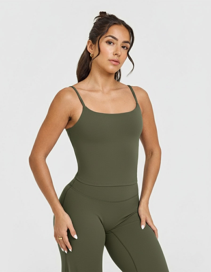 Eclipse Strappy Top Mid Vest with Built-in Bra Shelf Aurora Olive