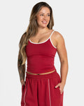 Orbit Strappy Mid Vest with Built in Bra- Crimson
