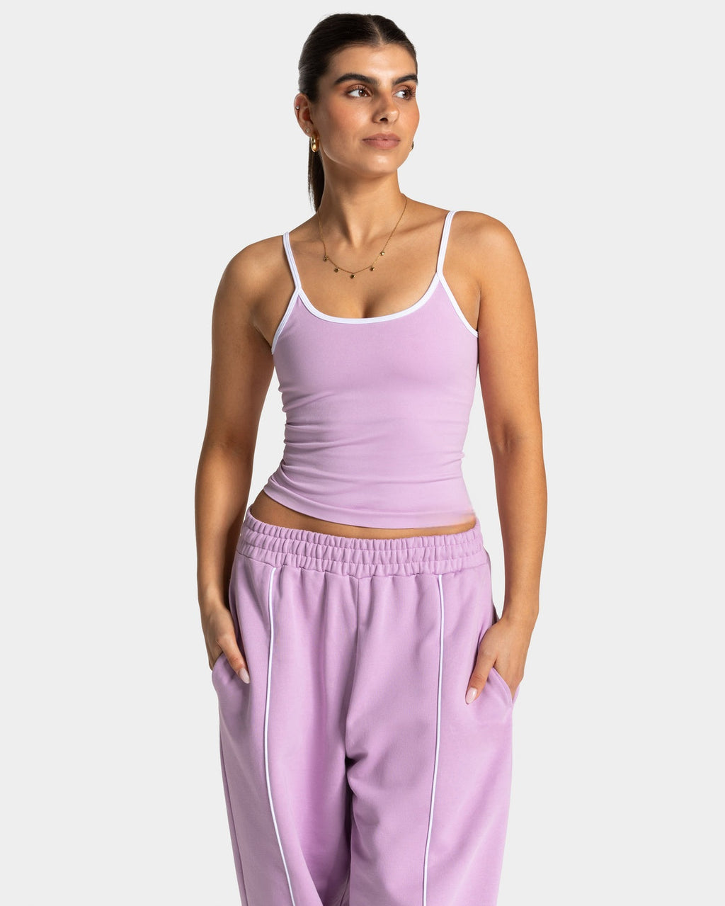 Orbit Strappy Mid Vest with Built in Bra- Glow Pink