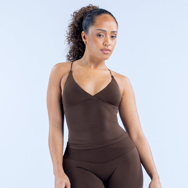 ELEVATE Twist Front Longline Top - Cocoa Fit