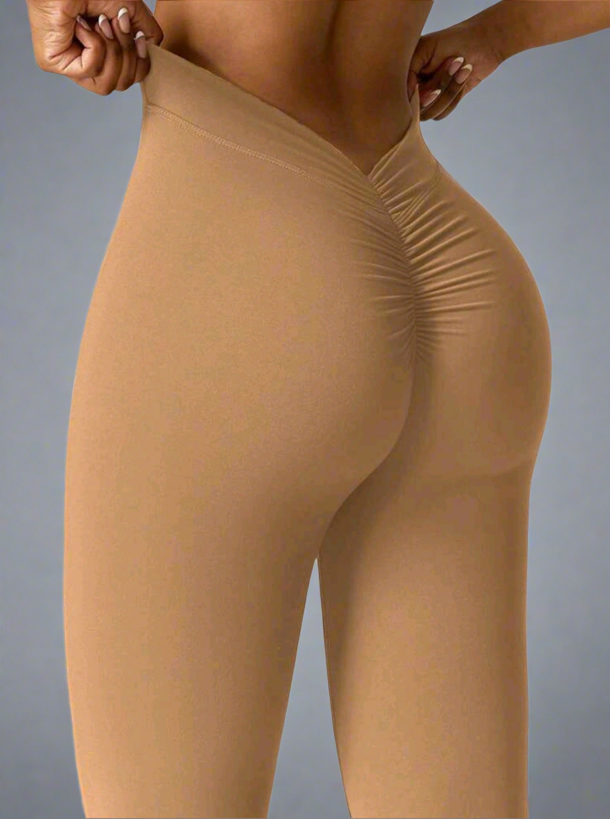 V-Cut Flare Leggings Camel
