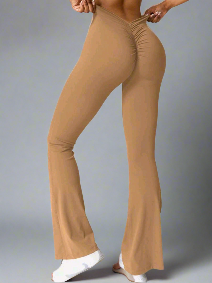 V-Cut Flare Leggings Camel