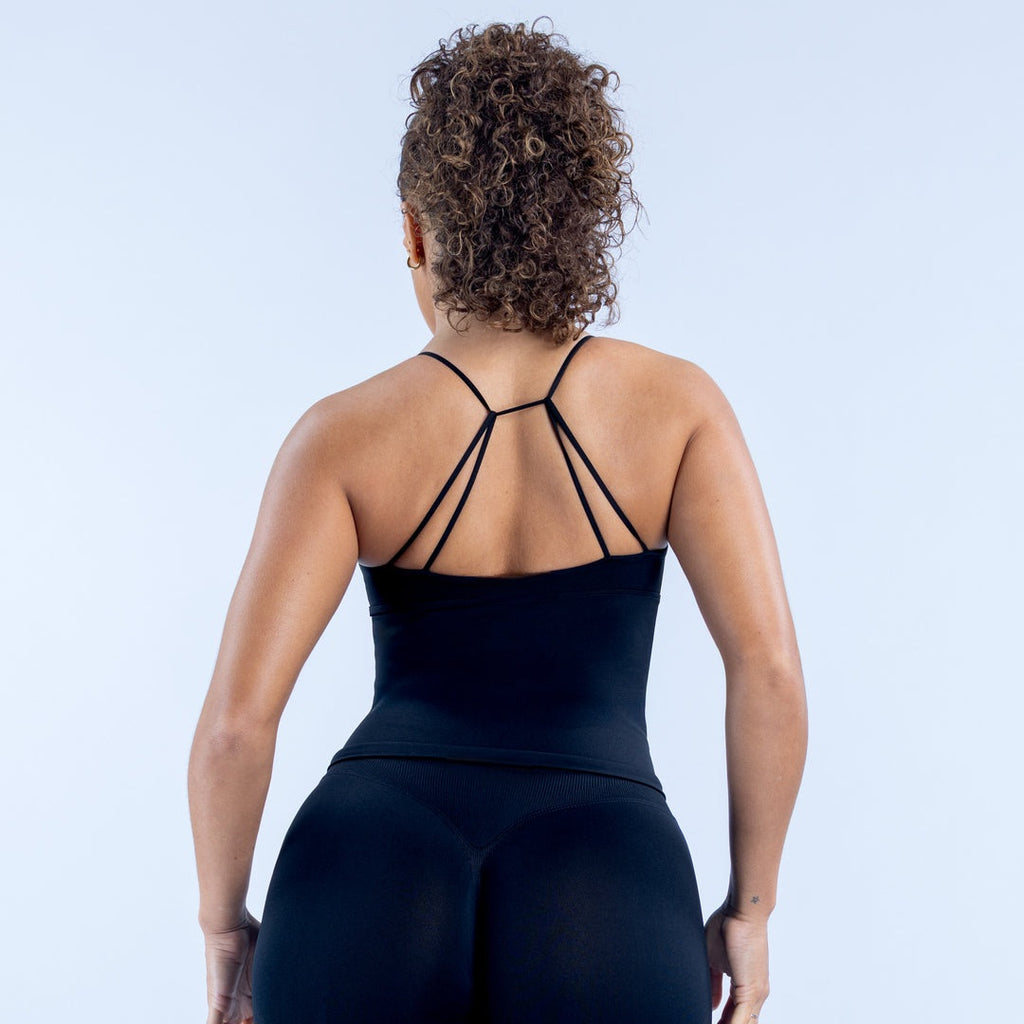 ELEVATE Twist Front Longline Top - Midnight Black