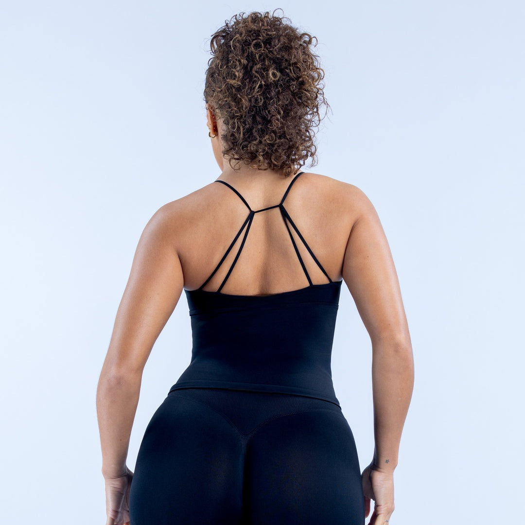 ELEVATE Twist Front Longline Top - Midnight Black