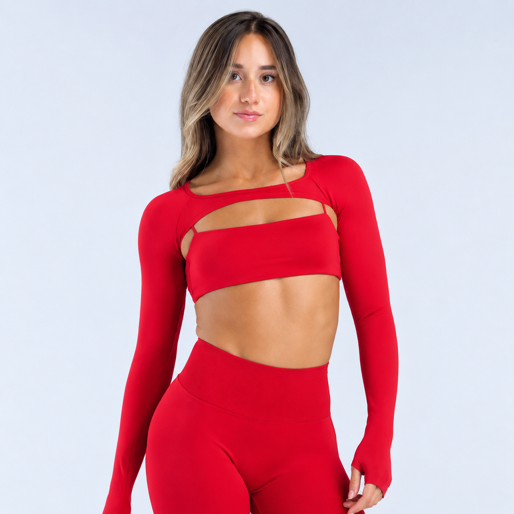 AURA Long Sleeve Shrug - Power Red