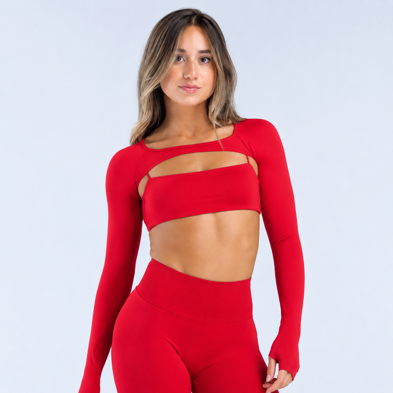 AURA Long Sleeve Shrug - Power Red