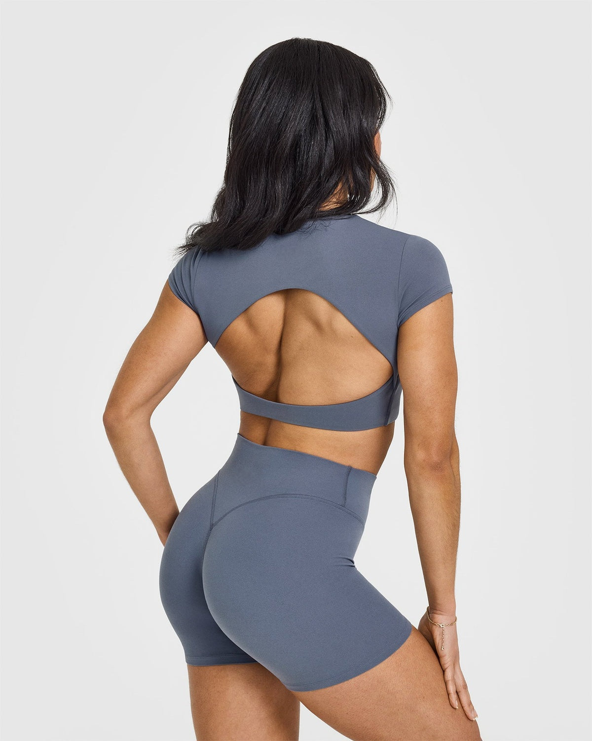 Eclipse Short Sleeve Crop Top - Steel Blue