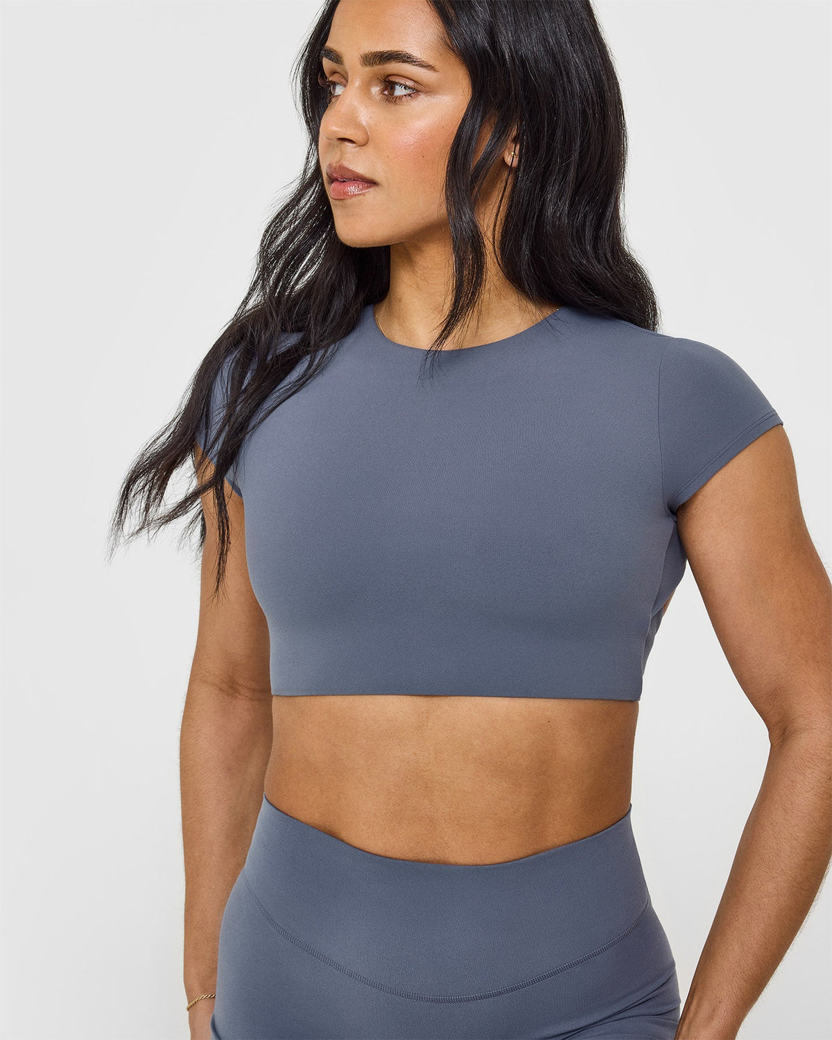 Eclipse Short Sleeve Crop Top - Steel Blue