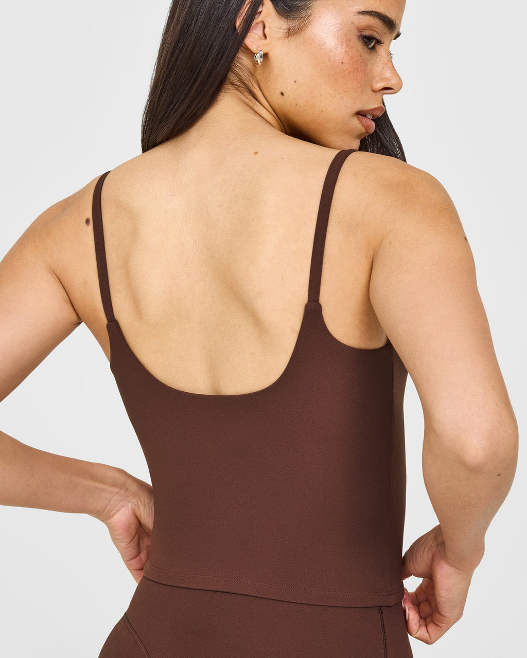 Eclipse Strappy Top Mid Vest with Built-in Bra Shelf- Expresso Brown