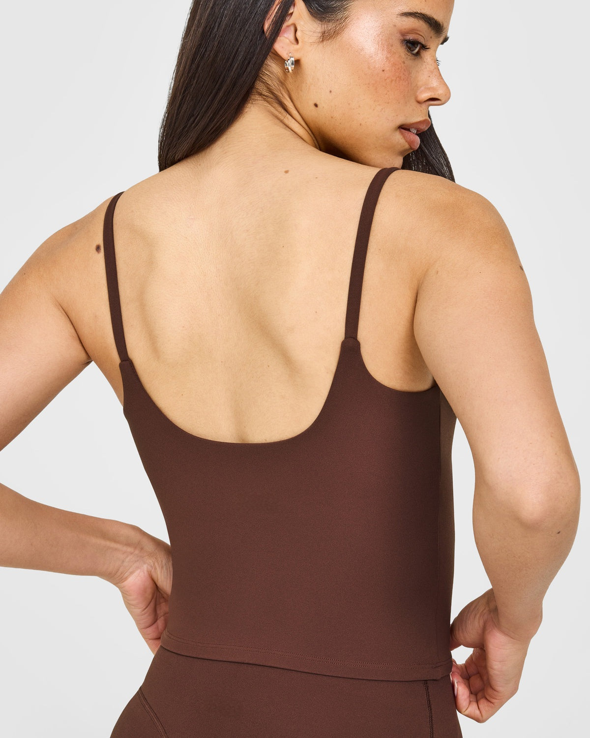 Eclipse Strappy Top Mid Vest with Built-in Bra Shelf- Expresso Brown