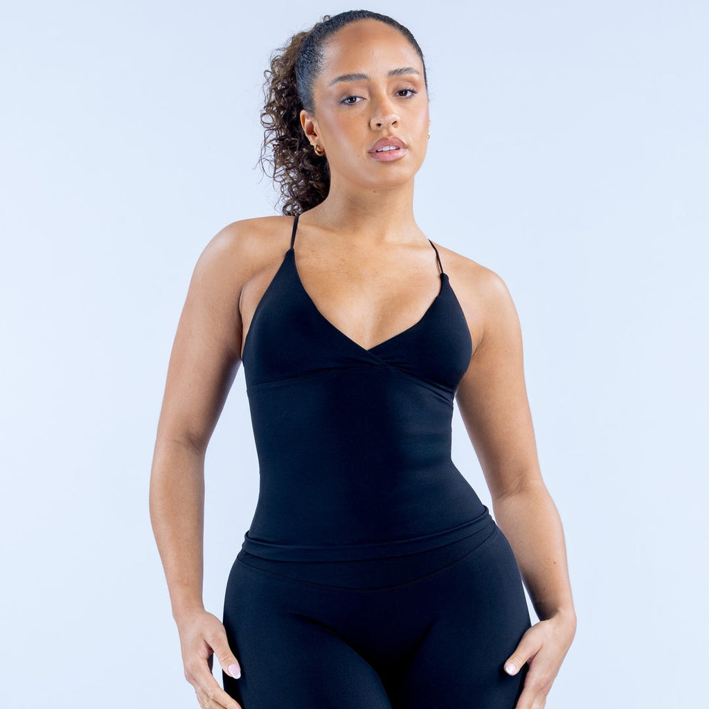 ELEVATE Twist Front Longline Top - Midnight Black
