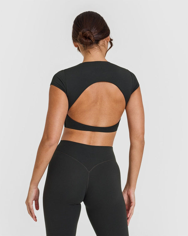 Eclipse Short Sleeve Crop Top - Midnight Black