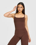 Eclipse Strappy Top Mid Vest with Built-in Bra Shelf- Chocolate Brown