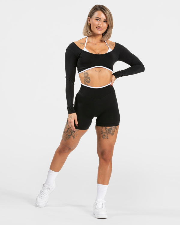 Orbit Sleeve Crop Top- Midnight Black