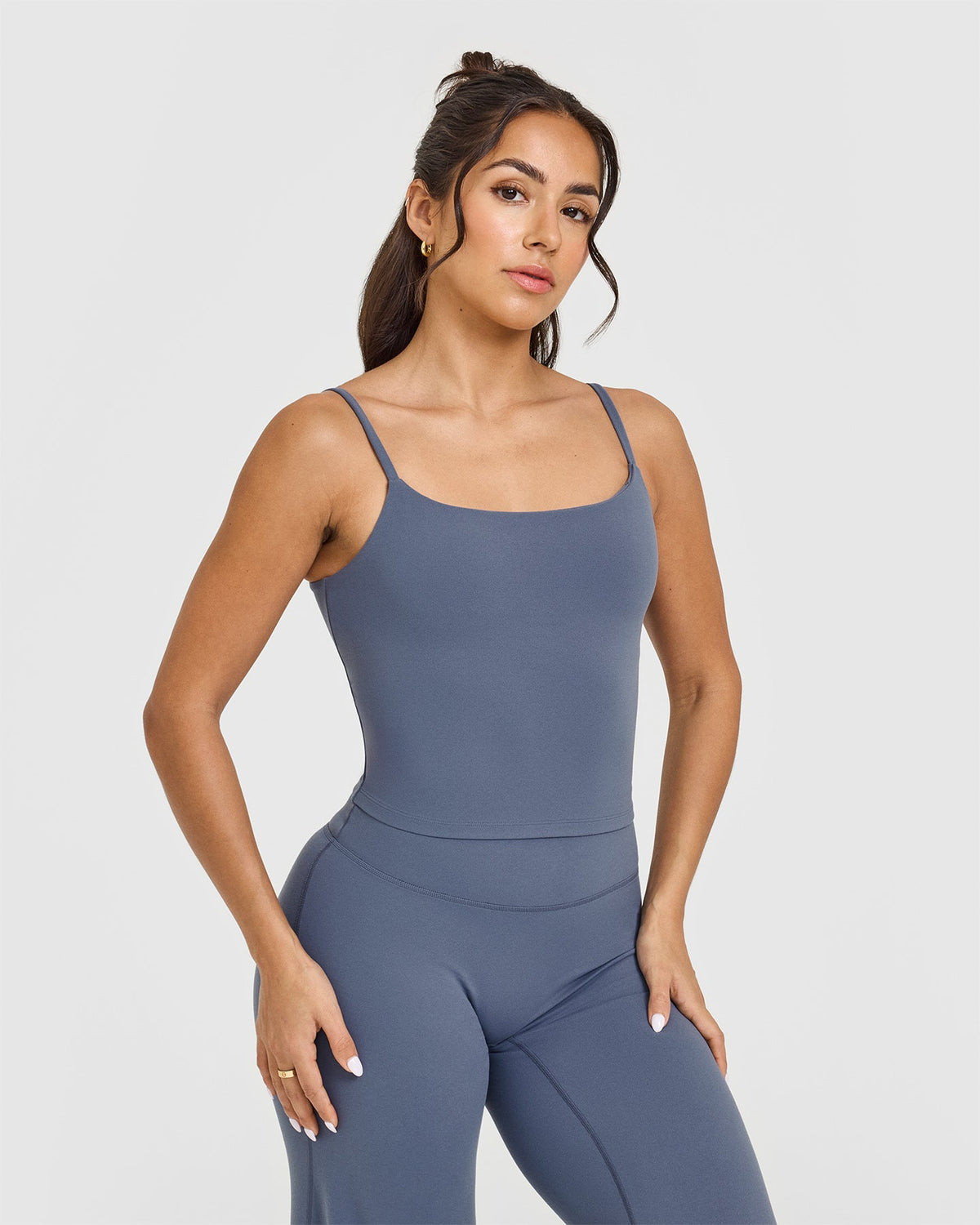 Eclipse Strappy Mid Vest with Built-in Bra Shelf Steel Blue