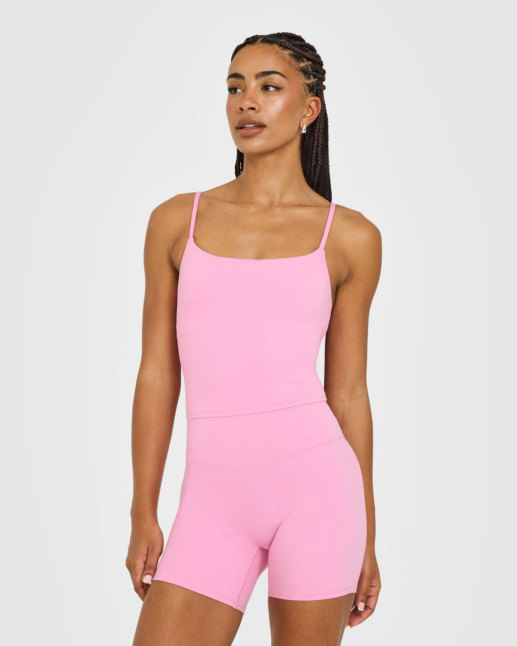 Eclipse Strappy Top Mid Vest with Built-in Bra Shelf- Glow Pink
