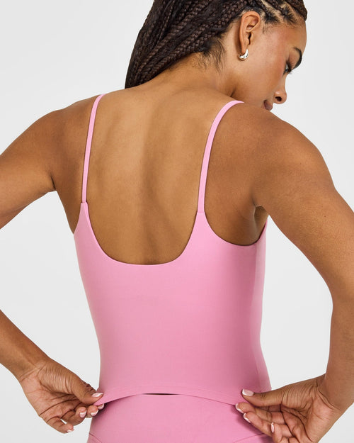 Eclipse Strappy Top Mid Vest with Built-in Bra Shelf- Glow Pink