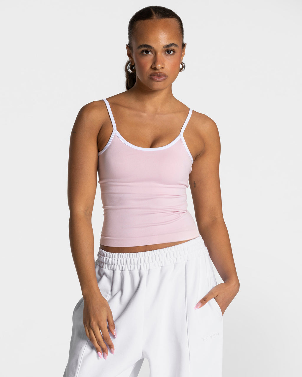 Orbit Strappy Mid Vest with Built in Bra- Soft Pink