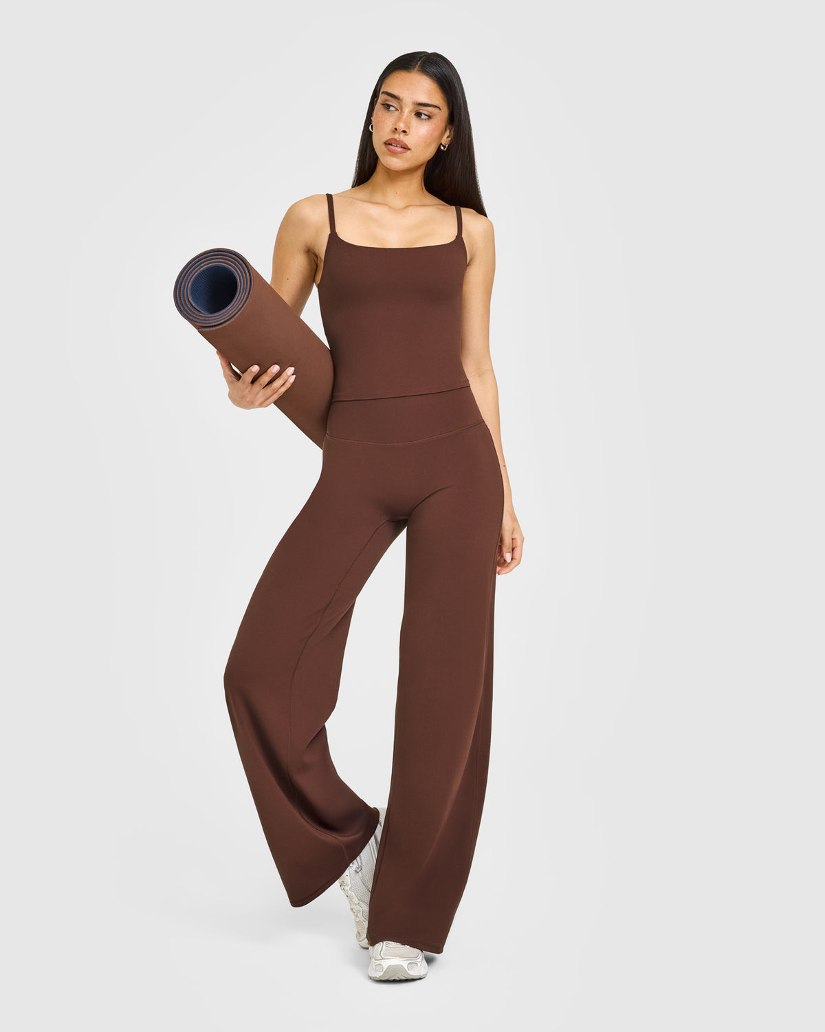 Eclipse Strappy Top Mid Vest with Built-in Bra Shelf- Expresso Brown
