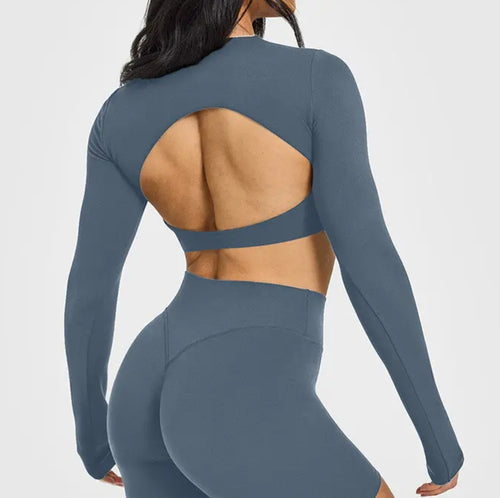 Eclipse Crop Top Open Back - Steel Blue