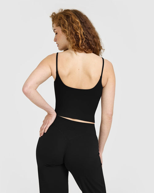 Eclipse Strappy Mid Vest with Built-in Bra Shelf-  Midnight Black