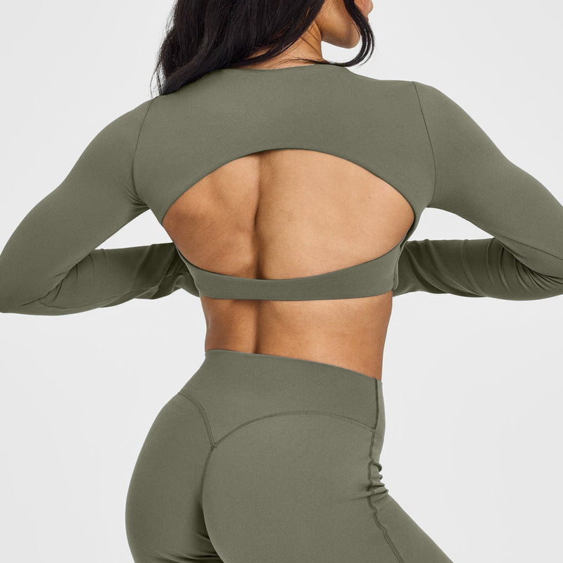 Eclipse Crop Top Open Back - Aurora Olive